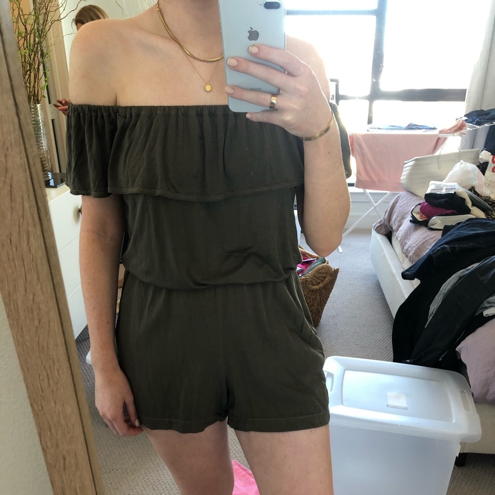 Off the shoulder romper with pockets and open back